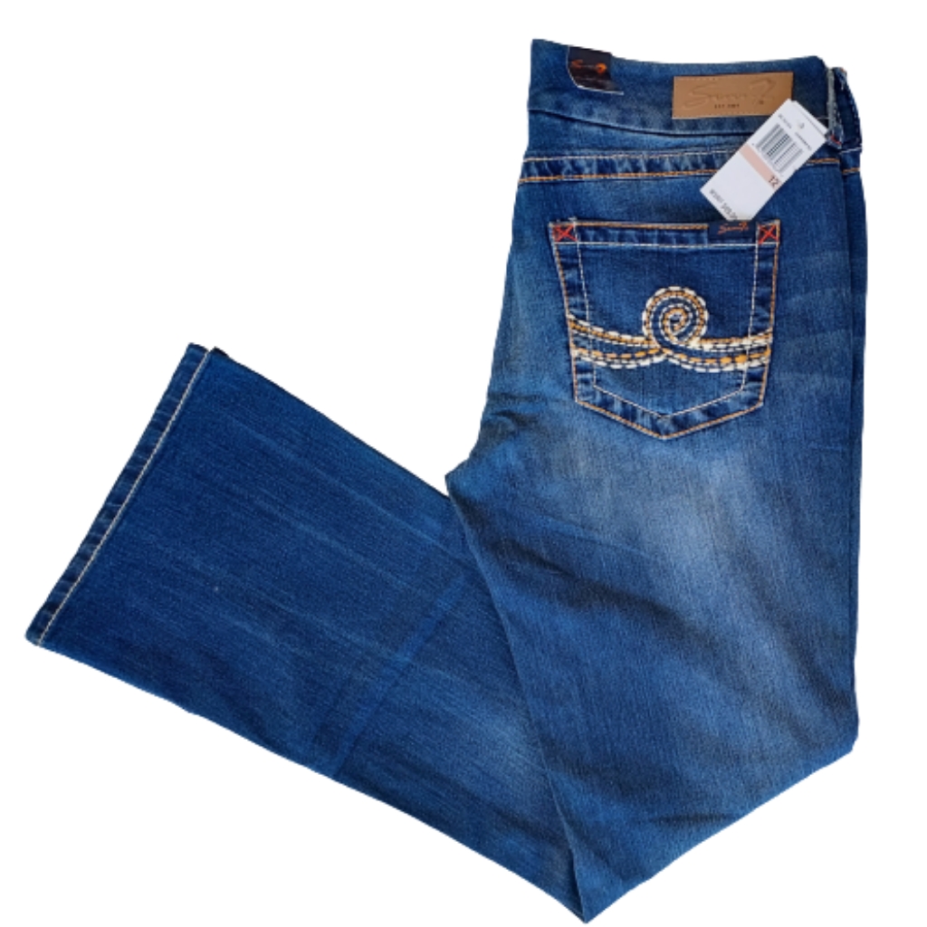Seven7 Bootcut Denim Jeans 12 Embroidered Pocket Distressed